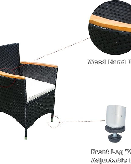 7-Piece Outdoor Dining Table Set with Acacia Wood TableTop and 6 Chairs, Rattan Wicker Patio Furniture for Garden Backyard Poolside, Onesize, Black - LeafyLoom