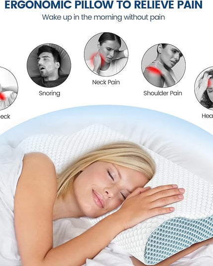 Neck Pillow Contour Memory Foam Pillows for Pain Relief Bed Pillow for Sleeping, Ergonomic Pillow for Neck and Shoulder Pain, Orthopedic Cervical Pillow for Side Back Stomach Sleeper - LeafyLoom