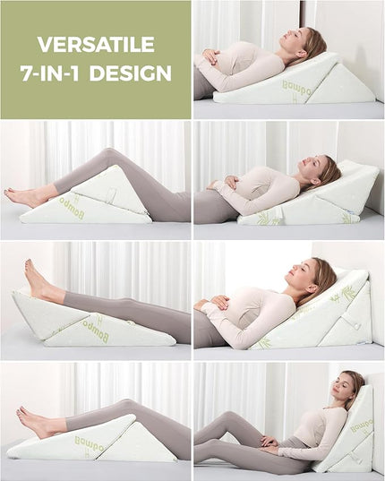 Forias Wedge Pillow for Sleeping 9 &12 Inch Adjustable Bed Wedge Pillow for After Surgery Foldable Memory Foam Triangle Pillow Wedge for Acid Reflux Snoring Post Surgery Back Leg Knee Pain - Beige - LeafyLoom