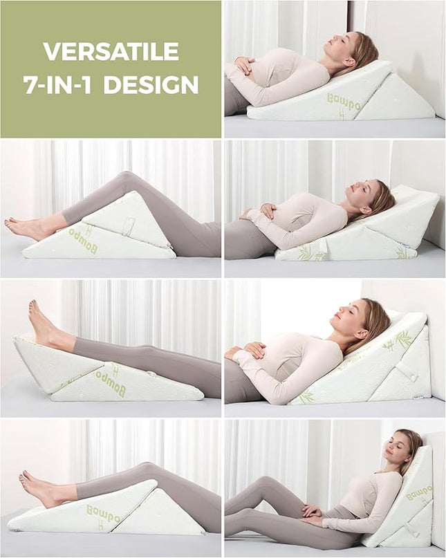 Forias Wedge Pillow for Sleeping 9 &12 Inch Adjustable Bed Wedge Pillow for After Surgery Foldable Memory Foam Triangle Pillow Wedge for Acid Reflux Snoring Post Surgery Back Leg Knee Pain - Beige - LeafyLoom