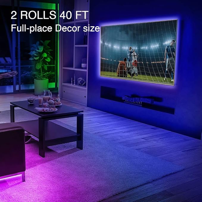 phopollo Led Lights 40ft for Bedroom RGB Color Changing Led Lights Kit with Power Supply and Remote Phopollo