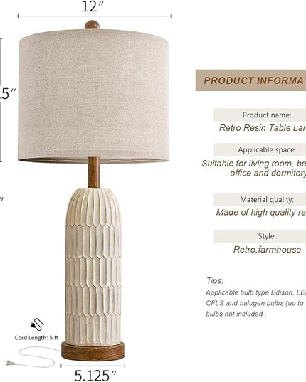 OYEARS 26.5" Table Lamp Set of 2 for Bedroom Living Room with USB A+C Charging Ports Modern Farmhouse Bedside End Lamps Rustic Nightstand Lamps,Brown - LeafyLoom