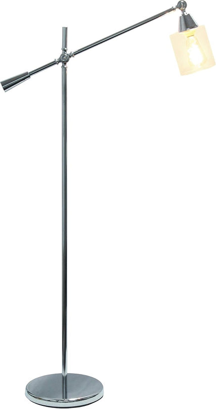Elegant Designs LF1030-CHR Pivot Arm Glass Shade Floor Lamp, Chrome - LeafyLoom