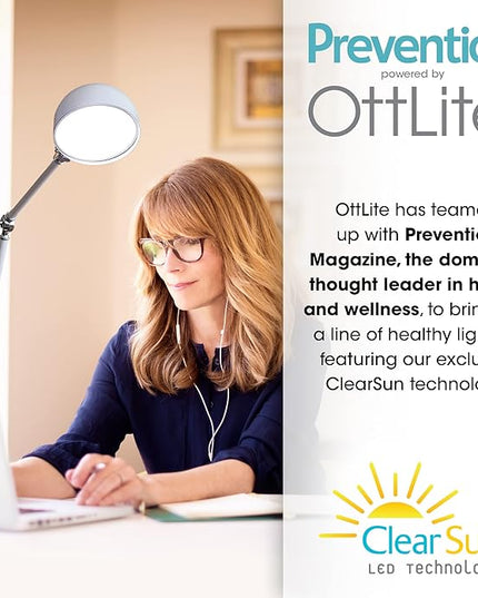 OttLite Pharmacy Adjustable LED Floor Lamp, Prevention Series - Designed to Reduce Eyestrain - 3-Point Adjustable Neck, 3 Brightness Settings with Touch Controls - Office Work, Reading & Studying - LeafyLoom