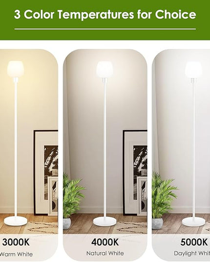 Floor Lamps for Living Room with 3 Color Temps, LED Standing Lamp with White Opal Glass Lampshade, Minimalist Tall Lamp with Foot Switch, Pole Lamp for Office Bedroom Dining Room, 9W LED Bulb Included - LeafyLoom