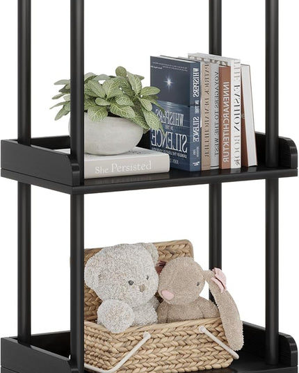 Bookshelf Small Book Shelf - 3-Tier Wood Bookcase Industrial Bookshelf with Edge Protection Metal Standing Book Shelves Display Book Rack for Living Room Bedroom Home Office (Black) - LeafyLoom