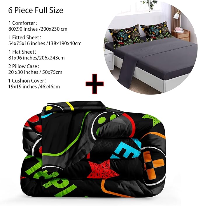 6 Pieces Gamer Comforter Set for Boys Gaming Bedding Set Full Size,Video Game Controller Comforter for Boys Kids Adult 3D Gamepad Microfiber Bedding Sets 6 Pieces Bed in A Bag Sets3011,Full - LeafyLoom