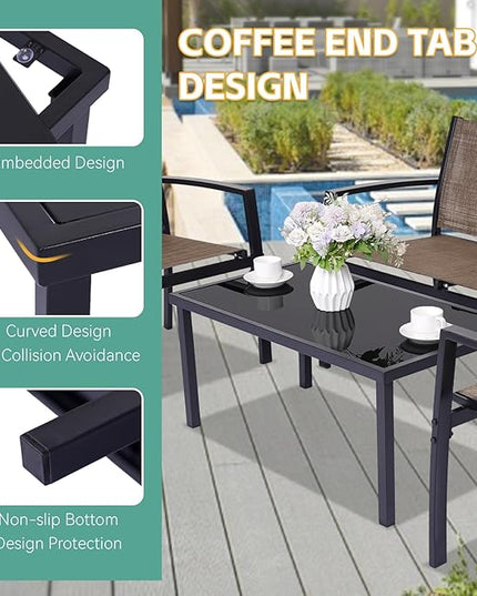 4 Pieces Patio Furniture Set Outdoor Garden Patio Conversation Sets Poolside Lawn Chairs with Tempered Glass Coffee Table Loveseat Porch Furniture Textilene Fabric Yellow - LeafyLoom