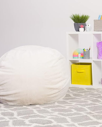 Posh Creations Bean Bag Chair for Kids, Teens, and Adults Includes Removable and Machine Washable Cover, Soft Faux Rabbit Fur - Cream, 38in - Large - LeafyLoom