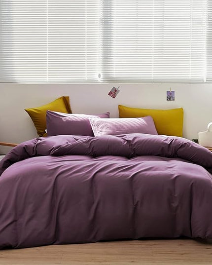 Purple Comforter Set Full Grape Color Bedding Set 3 Pieces Solid Purple Comforter Set Hotel Quality Lightweight Women Comforter Set Full Breathable Purple Bed Comforter Set Full - LeafyLoom