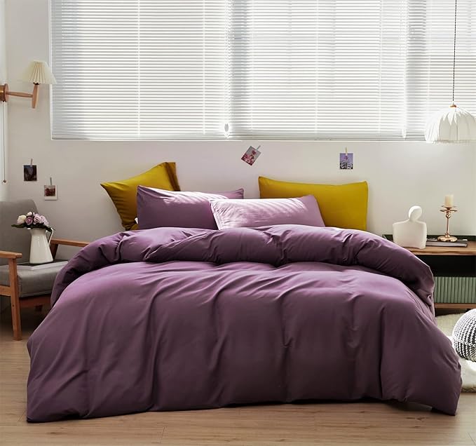 Purple Comforter Set Full Grape Color Bedding Set 3 Pieces Solid Purple Comforter Set Hotel Quality Lightweight Women Comforter Set Full Breathable Purple Bed Comforter Set Full - LeafyLoom