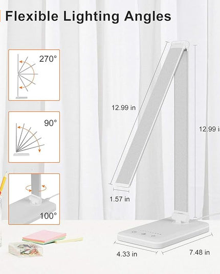 Linkstyle LED Desk Lamp, Table Light with USB Charging Port, Foldable Dimmable 5 Modes 10 Brightness Levels Touch Control Desk Light Auto Timer Eye Caring Book Reading Lamps for Home Office - LeafyLoom