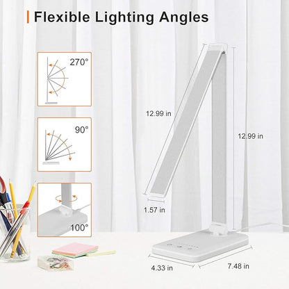Linkstyle LED Desk Lamp, Table Light with USB Charging Port, Foldable Dimmable 5 Modes 10 Brightness Levels Touch Control Desk Light Auto Timer Eye Caring Book Reading Lamps for Home Office - LeafyLoom