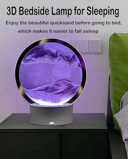 3DMoving Sand Art,360° Rotating Hourglass Decoration table lamp ,7 Color Changing Sand Liquid Motion Desk Lamp,RGB Color Creative Sea Quicksand Moving Sand Art Picture Night Light(Purple with Remote) - LeafyLoom