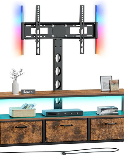 JUSTOGO TV Stand with Mount and Power Outlet, TV Stand with Drawers Storage for Living Room Bedroom, LED Entertainment Center for 45/55/60/65 inch TVs, Height Adjustable Media Console, Rustic - LeafyLoom
