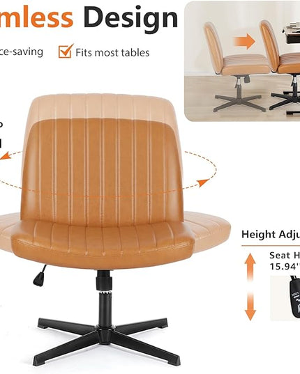 Sweetcrispy Office Chair No Wheels - Armless Desk Chair No Wheels Cross Legged Office Chair Wide Swivel Home Office Desk Chairs - LeafyLoom