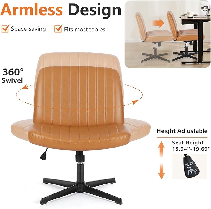 Sweetcrispy Office Chair No Wheels - Armless Desk Chair No Wheels Cross Legged Office Chair Wide Swivel Home Office Desk Chairs - LeafyLoom