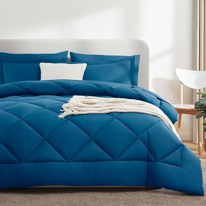 CozyLux Queen Bed in a Bag 7-Pieces Comforter Sets with Comforter and Sheets Teal All Season Bedding Sets with Comforter, Pillow Shams, Flat Sheet, Fitted Sheet and Pillowcases - LeafyLoom