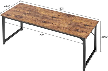 Computer Desk, 63 Inch Office Desk, Gaming Desk with Storage, Writing Desk Work Desk for Home Office, Study, Modern Simple Desk, Large Legroom, Metal Frame, Rustic Brown - LeafyLoom