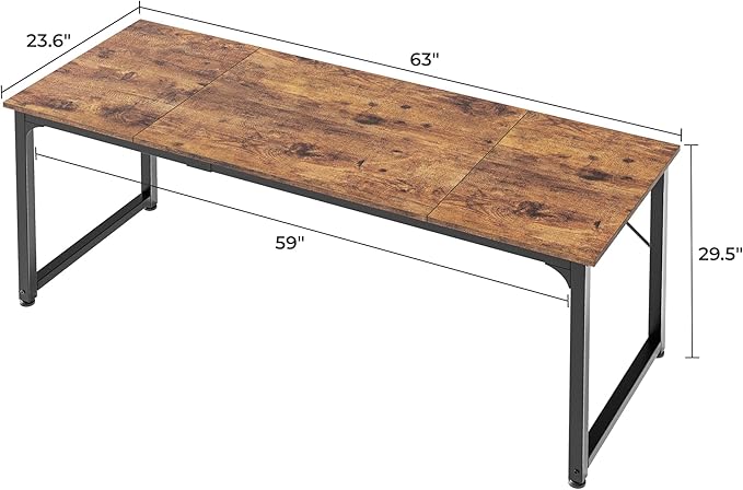 Computer Desk, 63 Inch Office Desk, Gaming Desk with Storage, Writing Desk Work Desk for Home Office, Study, Modern Simple Desk, Large Legroom, Metal Frame, Rustic Brown - LeafyLoom