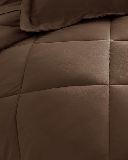 CozyLux Full Comforter Set with Sheets 7 Pieces Bed in a Bag Brown All Season Bedding Sets with Comforter, Pillow Shams, Flat Sheet, Fitted Sheet and Pillowcases - LeafyLoom