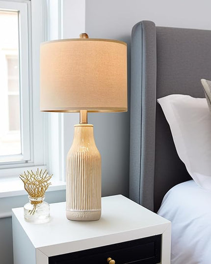 23.75" Modern Ceramic Single Table Lamp for Living Room Farmhouse Bedside Nightstand Lamp for Bedroom Home Office Dorm - LeafyLoom