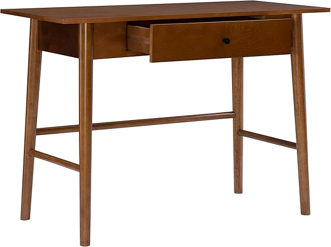 Linon Melissa Mid-Century Walnut Desk, 42" W x 19" D x 30" H - LeafyLoom
