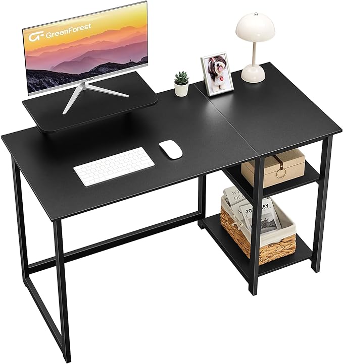 GreenForest Computer Desk with Monitor Stand,39 inch Small Desk with Reversible Storage Shelves,Gaming Desk for Small Spaces Home Office Writing Desk Study Table,Black - LeafyLoom