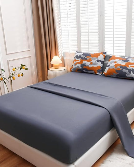 Meeting Story Camouflage Bedding Set, Colorful Pattern Style Comforter Set, 5 PCS One Comforter Two Pillowcases Two Sheets in One Bag, All Season Bedspread for Teens Adults (Orange, Full 5Pcs) - LeafyLoom