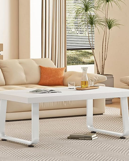 HSH White Coffee Table, Modern Simple Rectangle Living Room Table, Industrial Wood and Metal Legs Center Table for Bedroom, Farmhouse Minimalist Wooden Cocktail Tea Coffee Table, White Oak, 47 Inch - LeafyLoom