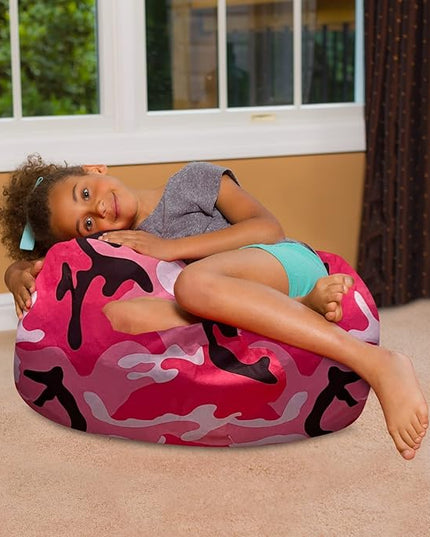 Posh Creations Bean Bag Chair for Kids, Teens, and Adults Includes Removable and Machine Washable Cover, Soft Nylon - Camo Pink and Black, 27in - Medium - LeafyLoom