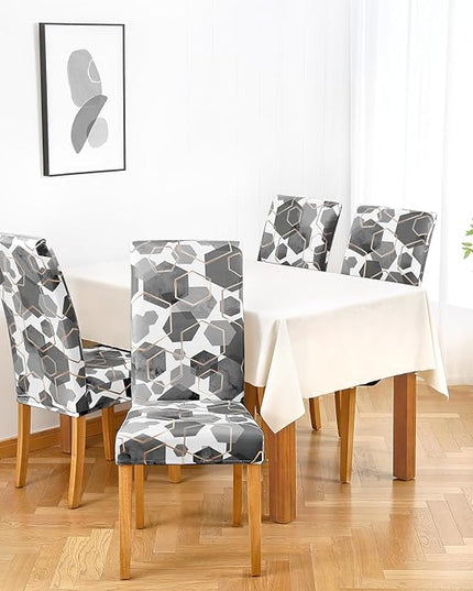 Gibelle Dining Room Chair Covers Set of 4, Soft Stretch Kitchen Chair Covers Slipcover Protector, Removable Washable Geometric Parson Chair Covers 4 Pack, Grey Gibelle