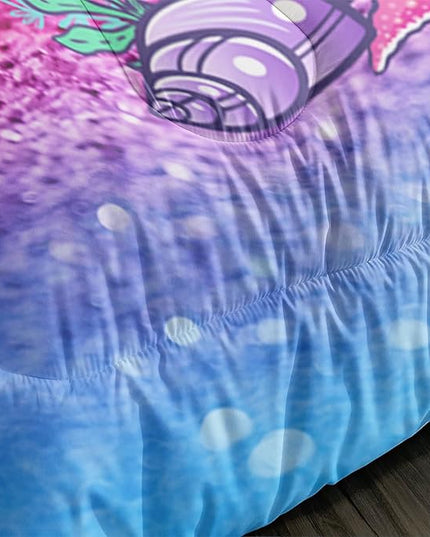 Mermaid Butterfly Comforter Set Full Size Fairy Tale Sea Shell Grass Bedding Set Colorful Rainbow Quilt Bed Set for Kid Girls with 1 Comforter and 2 Pillowcases - LeafyLoom