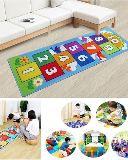 Hop and Count Hopscotch Rug, Kids Floor Play Area Rug Game Carpet Crawl Jump Mat, Children Numbers Learning Non-Slip Rug, Great for Ages 3 to 7 Boys Girls, Home Decor, 26''x55'' - LeafyLoom