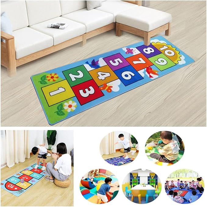 Hop and Count Hopscotch Rug, Kids Floor Play Area Rug Game Carpet Crawl Jump Mat, Children Numbers Learning Non-Slip Rug, Great for Ages 3 to 7 Boys Girls, Home Decor, 26''x55'' - LeafyLoom
