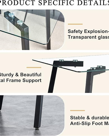 NicBex Modern Minimalist Rectangular Glass Dining Table for 4-6 with 0.31" Tempered Glass Tabletop and Black Coating Metal Legs, Writing Table Desk, for Kitchen Dining Living Room, Black - LeafyLoom