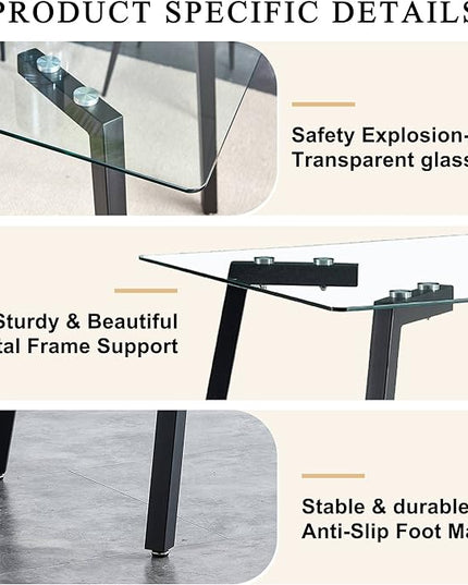 NicBex 51.18Inch Rectangular Dining Table,Minimalist Kitchen Table with Tempered Glass Tabletop and Black Coating Metal Legs for 4 to 6,Dining Room Table for Kitchen,Meeting Room and Living Room,Black - LeafyLoom