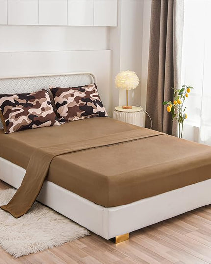 Meeting Story Camouflage Bedding Set, Colorful Pattern Style Comforter Set, 5 PCS One Comforter Two Pillowcases Two Sheets in One Bag, All Season Bedspread for Teens Adults (Coffee, Twin 5Pcs) - LeafyLoom