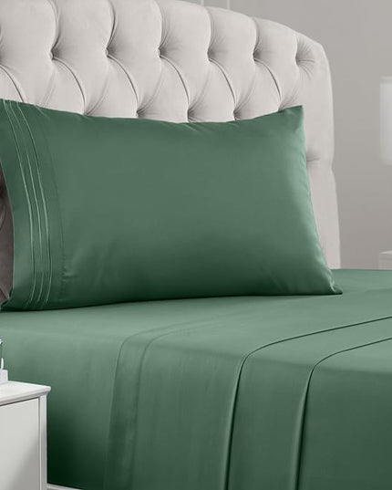 Mellanni Twin XL Sheets Set - 3 PC Iconic Collection Bedding Sheets & Pillowcases - Hotel Luxury, Extra Soft, Cooling Bed Sheets - Deep Pocket up to 16 inch (Twin Extra Long, Emerald Green) - LeafyLoom