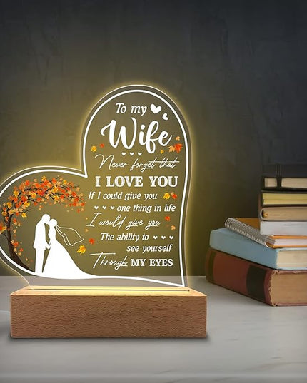 Acrylic Night Light Gifts for Wife - to My Wife Never Forget That I Love You - Wife Gifts from Husband to Wife on Valentines, Anniversary - Wife Birthday Gift Ideas - LeafyLoom