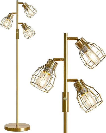 Oneach 64.25" Modern Floor Lamp for Living Room Gold Floor Lamp for Bedroom Clearance Farmhouse Home Office Tall Lamps for Bedroom with 3 Metal Lamp Head Adjustable（Bulbs Included） - LeafyLoom