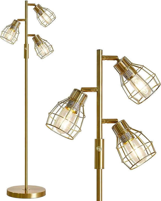 Oneach 64.25" Modern Floor Lamp for Living Room Gold Floor Lamp for Bedroom Clearance Farmhouse Home Office Tall Lamps for Bedroom with 3 Metal Lamp Head Adjustable（Bulbs Included） - LeafyLoom