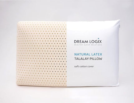 Talalay Natural Latex Foam Pillow DreamLogix - Standard Size Medium Soft Pillow for Sleeping, Side & Back Sleepers, Neck Pain Relief, 100% Cotton Cover (Medium Soft, Standard Size 24''x16''x6'') - LeafyLoom