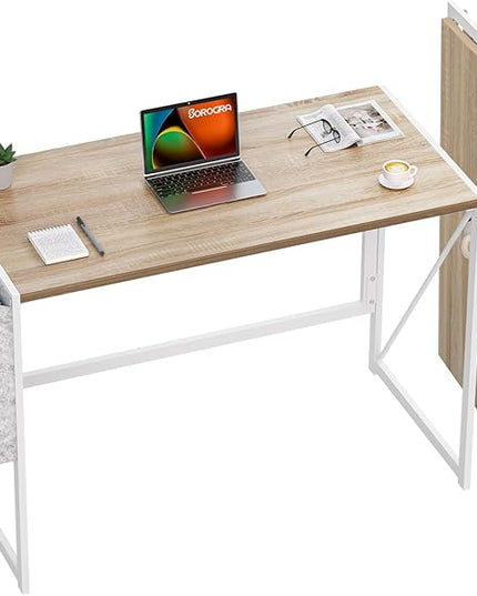 Folding Desk, Small Foldable Desk 39.4 Inch for Small Space, Computer Table Home Office Writing Desk with Storage Bag Headphone Hook, Easy Assembly, OAK - LeafyLoom