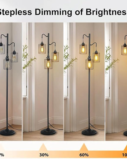 Floor lamp, 69 inch 3-Light Dimmable Farmhouse Floor Lamps for Living Room with 3 Free LED Edison Bulbs, Modern Industrial Vintage Corner Tall Tree Standing Floor Lamp for Bedroom Office - LeafyLoom