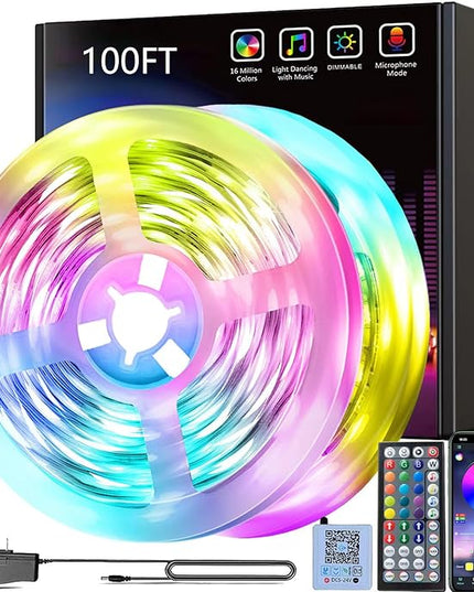 smareal Led Lights for Bedroom 100ft (2 Rolls of 50ft),Led Lights Color Changing Led Strip Lights with App Control, Led Light Strips for Room, Kitchen, Home Decoration SmarealLEDStripLights