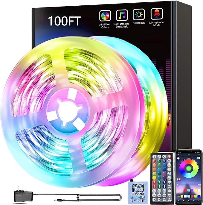 smareal Led Lights for Bedroom 100ft (2 Rolls of 50ft),Led Lights Color Changing Led Strip Lights with App Control, Led Light Strips for Room, Kitchen, Home Decoration SmarealLEDStripLights