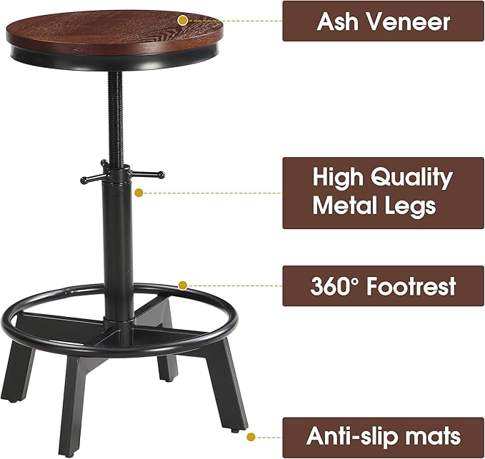 NicBex Dining Table Set for 4 Kitchen Table Set 59" Wooden Sofa Side Table with Adjustable Height Stools, Modern Bar Table and Chairs for Living Room, Dining Room, Espresso - LeafyLoom