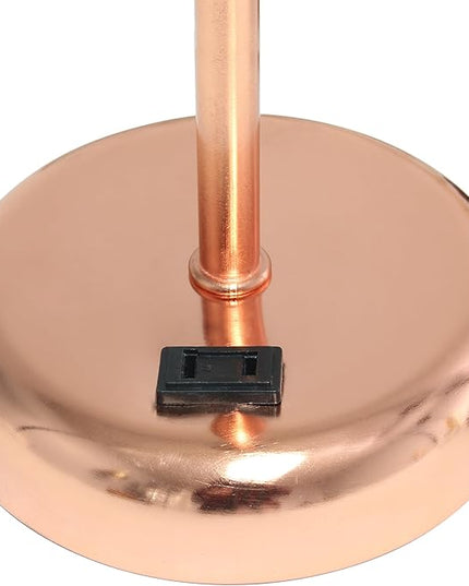 Simple Designs LT1144-RGD Sleek and Slender Rose Gold Table Lamp with Charging Outlet, for Bedroom, Living Room, Entryway, Office, Dining Room, Study, White Shade - LeafyLoom