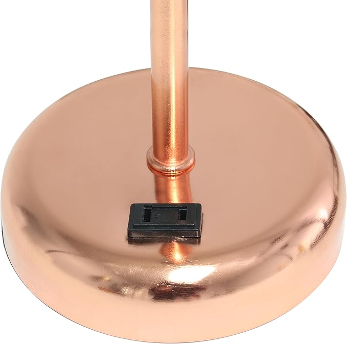 Simple Designs LT1144-RGD Sleek and Slender Rose Gold Table Lamp with Charging Outlet, for Bedroom, Living Room, Entryway, Office, Dining Room, Study, White Shade - LeafyLoom